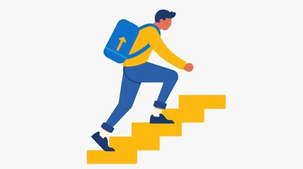 Ascending Stairs with Backpack Motivation and Progress Symbolized by a Climbing Figure