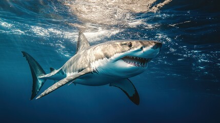 Naklejka premium Majestic Great White Shark Underwater