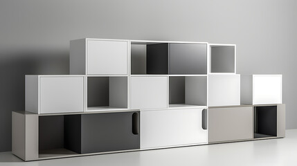 A row of white and black boxes with a gray base