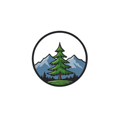 Fototapeta premium Mountain Pine Tree Landscape Logo Design