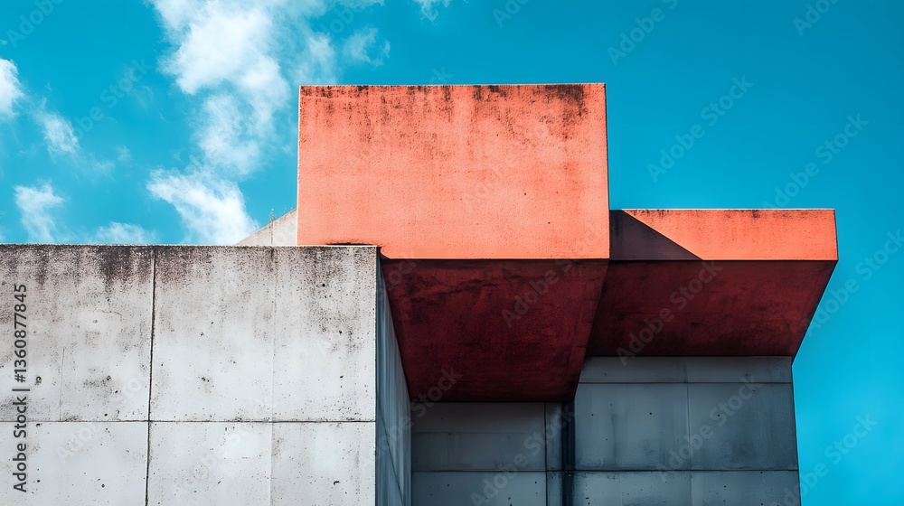 Poster modern architecture showing geometric shapes and concrete textures under blue sky