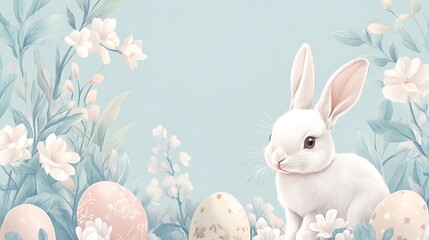 Easter Bunny Flowers Pastel Eggs.