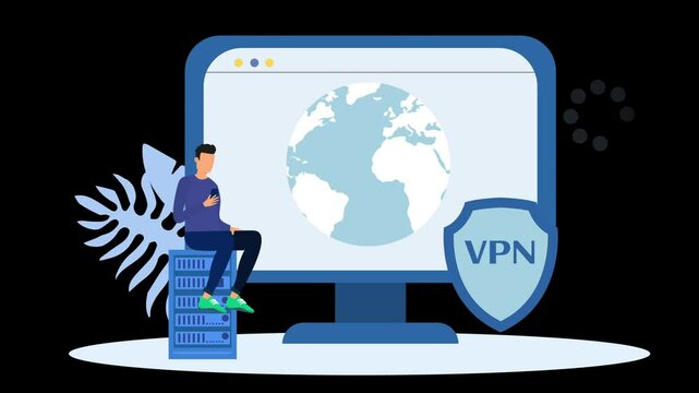 VPN security Animated Illustration or 2d animated video 