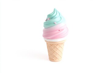 Charming 3D clay style ice cream cone icon with vibrant colors and soft textures on white background