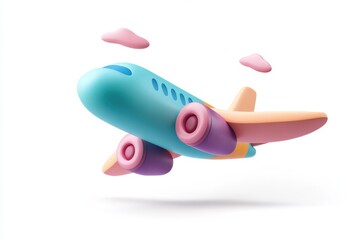 Fototapeta premium Colorful plasticine style airplane icon floating above a clean white background