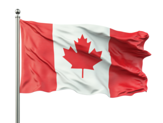 Canadian flag waving in a gentle breeze outdoors  on Transparent Background