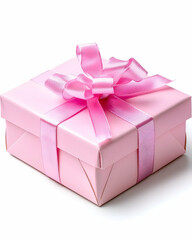 Pink gift box with ribbon, gift-giving, celebration, isolated on white background