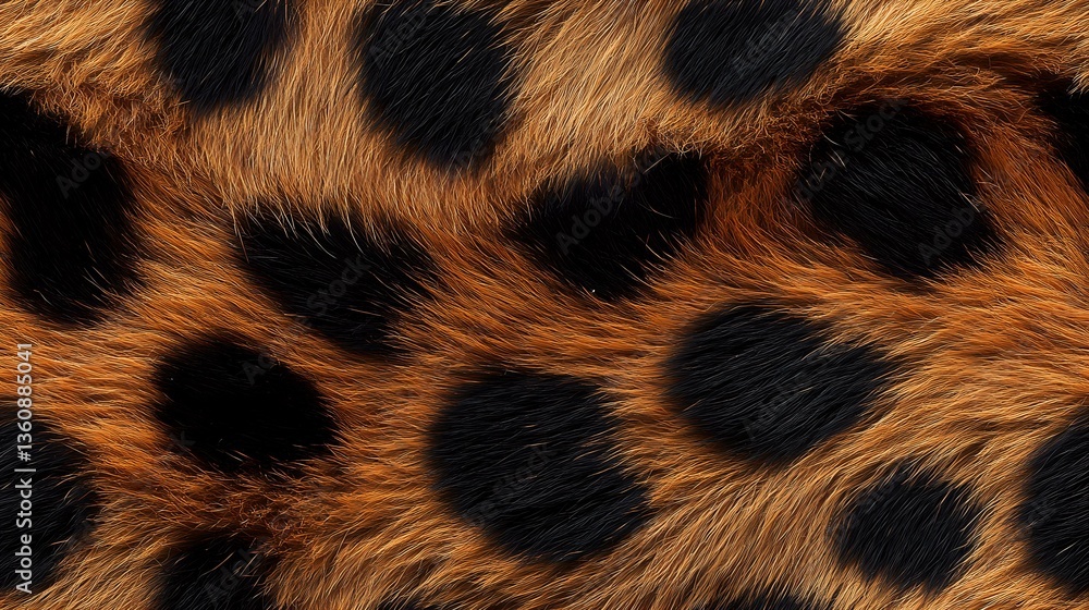Poster macro view of natural leopard fur texture showing distinctive black rosettes on orange-brown backgro