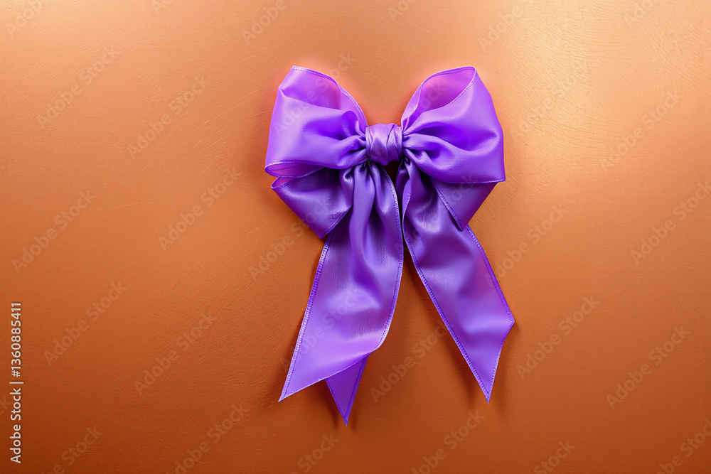 Poster a purple bow crafted from smooth fabric is centered against a gradient orange backdrop. the simple k