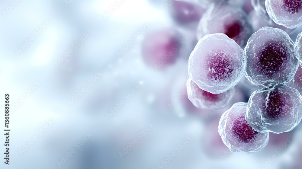Aufkleber microscopic view of purple and white cell cluster showing detailed cellular structure with soft focu