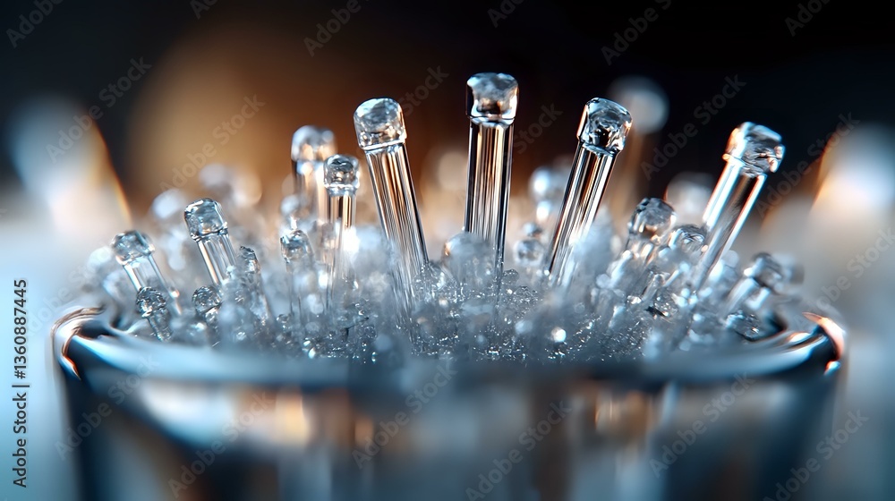 Poster glowing led diodes in rows emerging from dark surface with bokeh effect and selective focus, creatin
