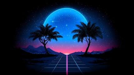 Naklejka premium Retrofuturistic Road to Moon