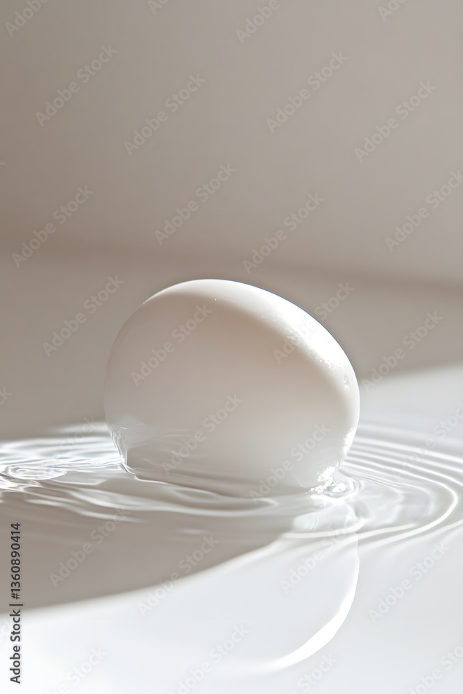 Poster White egg gently floating on calm water surface creating subtle ripples