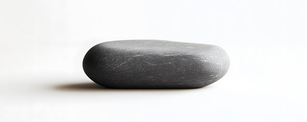 Single gray stone lying on white background representing simplicity and minimalism