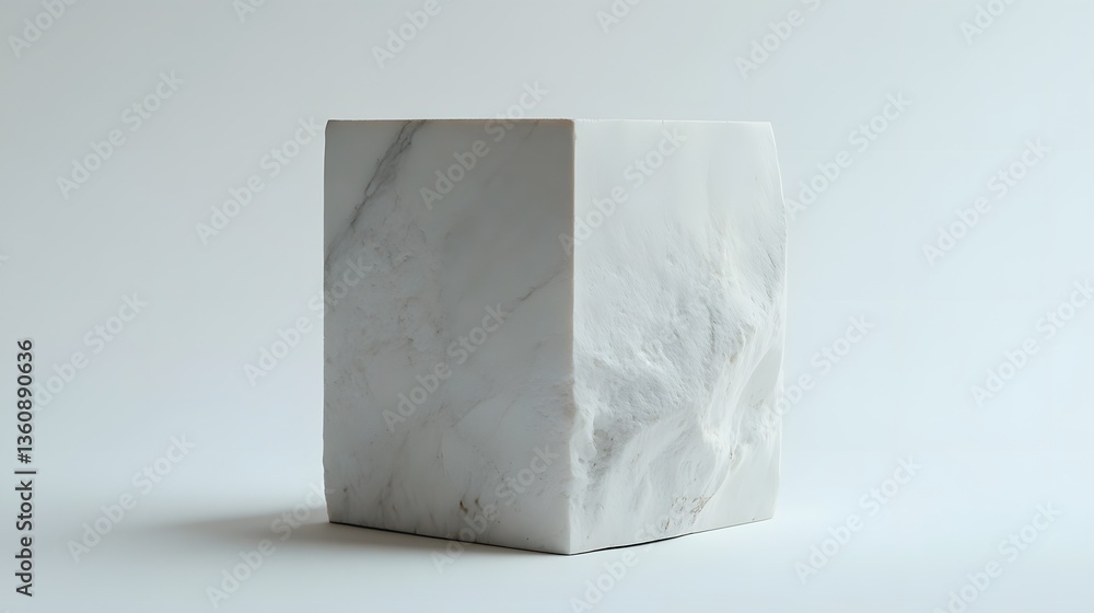 Aufkleber white marble cube standing on white background representing minimalism and purity