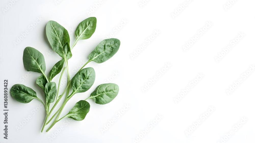 Aufkleber Fresh spinach leaves arranged on white background creating negative space