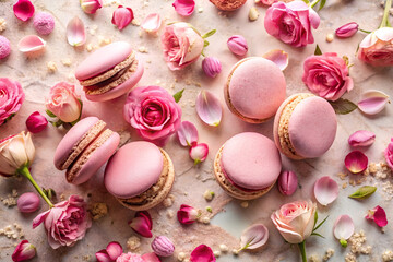Pink Macarons with Rose Petals for Elegant Dessert Display
