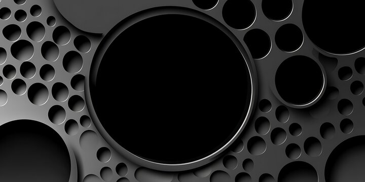 Monochrome geometric abstract design with circular perforated pattern