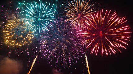 Obraz premium Colorful fireworks exploding in the night sky celebrating a festive event