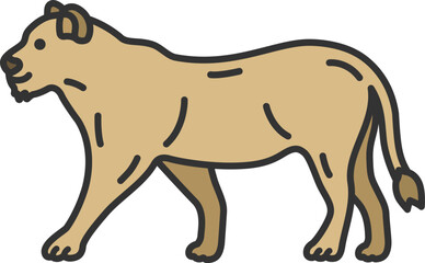 メスライオン（線画カラー）のイラスト