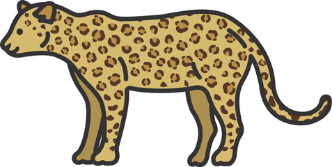 動物の豹（線画カラー）のイラスト