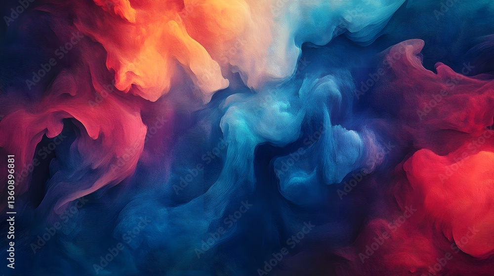Poster Colorful smoke creating abstract shapes in a gradient background