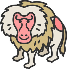 マントヒヒ（線画カラー）のイラスト