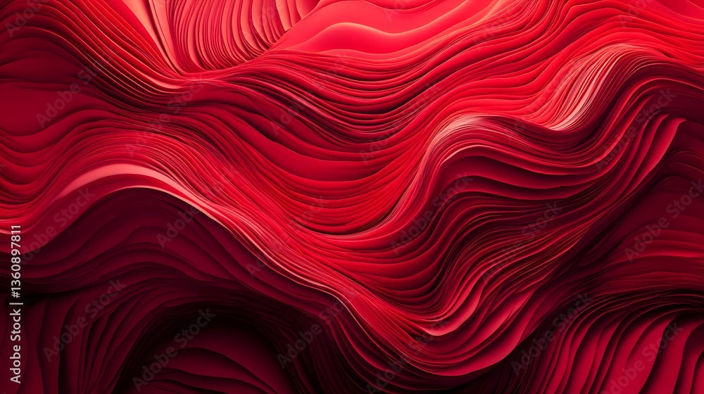Poster Flowing red lines creating an abstract wave pattern