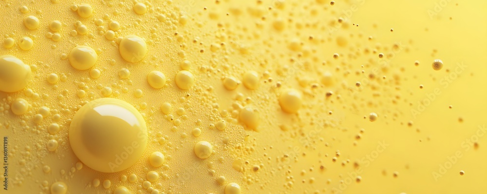 Poster yellow bubbles rising creating abstract pattern on yellow background