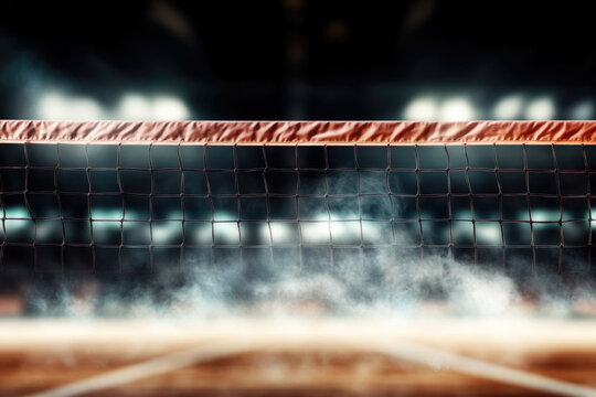 Intense volleyball match with mysterious smoke and dramatic lighting effects
