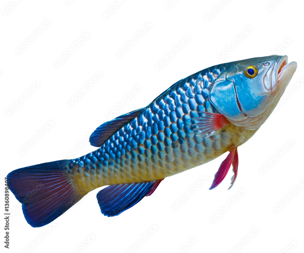 Poster striking close-up of a vibrant african arowana displaying its iridescent scales and captivating colo