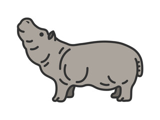 カバ（線画カラー）のイラスト