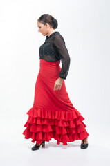 Spanish flamenco dancer in traditional dress isolated on white background for the April Fair 