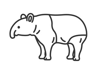 マレーバク（線画）のイラスト