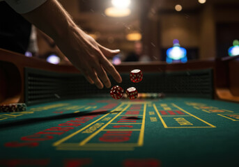 Person playing roulette at a casino table surrounded by colorful chips and other players, with a vibrant and energetic atmosphere.