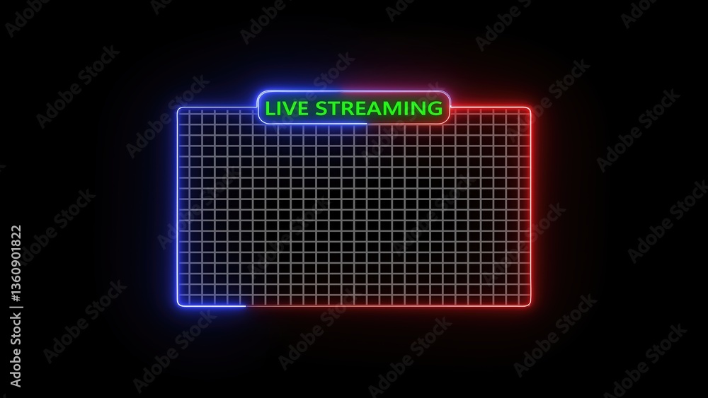 Poster a neon-style graphic featuring a grid layout with the text 'live streaming' prominently displayed in