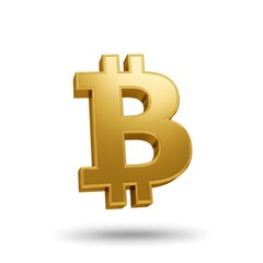 Obraz premium 3D Golden Bitcoin Logo Cryptocurrency Symbol Isolated on White Background