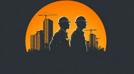 Silhouettes of architects on the construction site