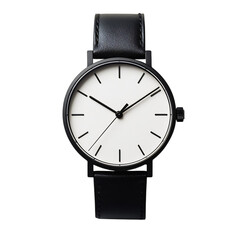 Dial Minimalist Watch with Black Leather Strap Isolated on Transparent Background