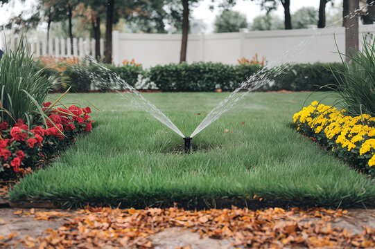 watering the flowers on the backyard