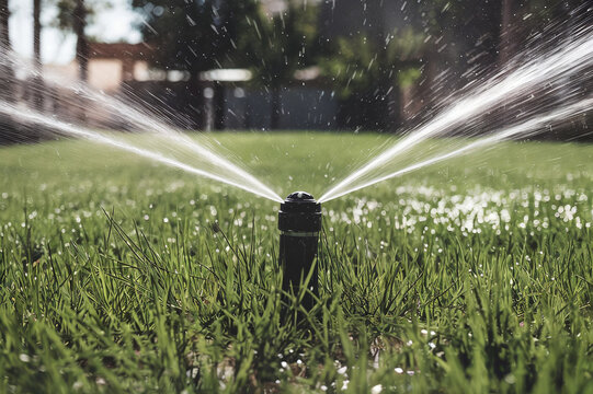 sprinkler spraying water on grass