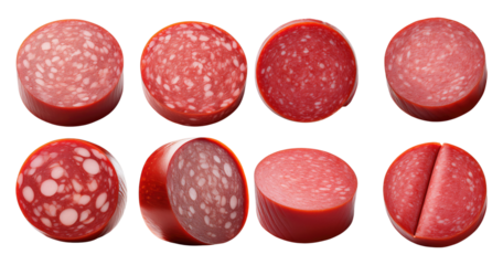 Various Slices of Red Processed Meat on White Background Display, PNG bundle collection, Isolated on Transparent Background