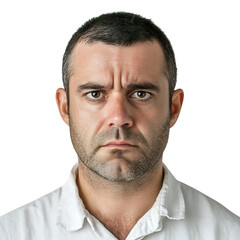 Obraz premium Man in White Shirt with Resigned Look Isolated on Transparent Background