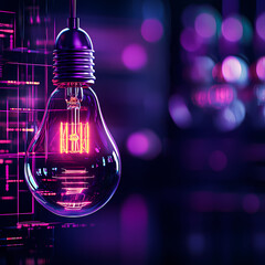 Singular Brilliance: Illuminated Idea Concept - A powerful conceptual image featuring a glowing light bulb surrounded by unlit bulbs, symbolizing the emergence of a brilliant idea.