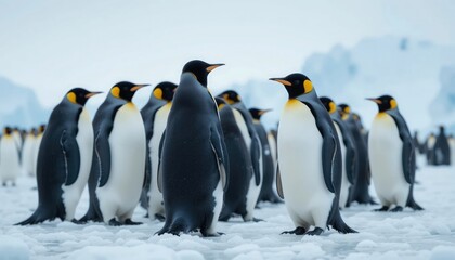 Obraz premium Emperor Penguins in Antarctic Habitat – Wildlife in Icy Wilderness