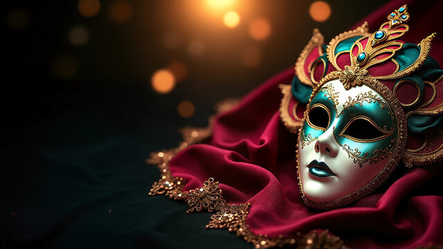 carnival theater acting mask on a red black background with space for text