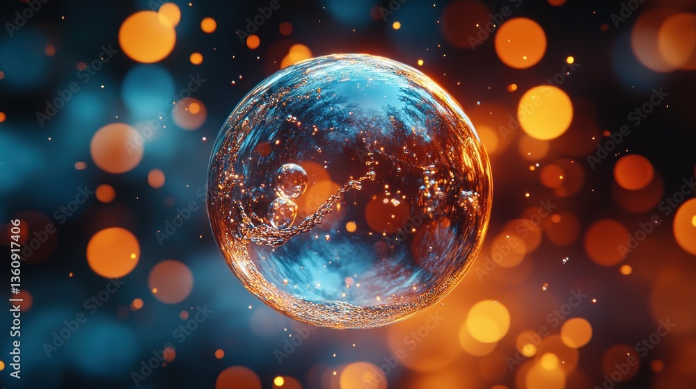 Poster a bouncing bubble with a shiny face