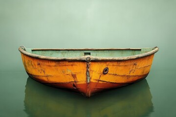 Lonely old boat on a misty lake