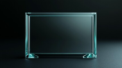 Clear glass rectangular award plaque on dark background.