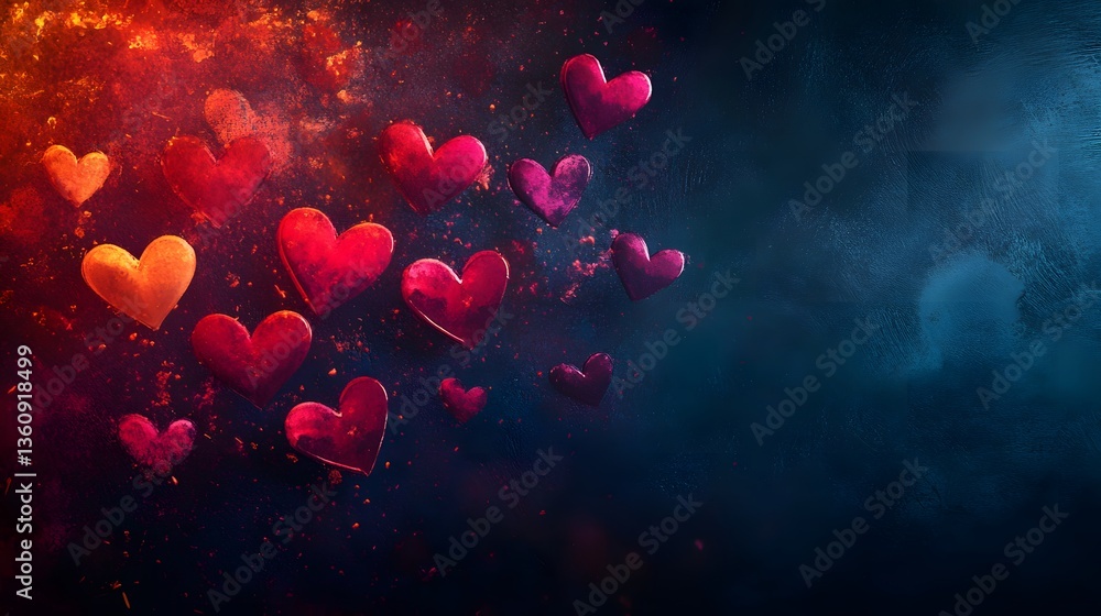 Poster red and pink hearts floating on a gradient background for valentine's day